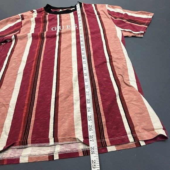 Guess Originals Striped T-Shirt Men's Large Logo Crewneck Red Pink Retro Casual - Picture 7 of 8